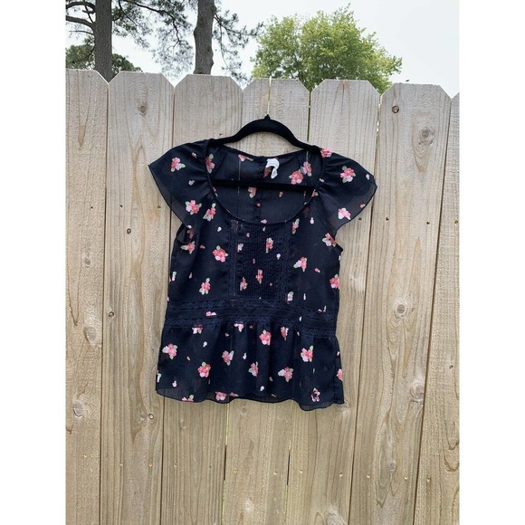 Abercrombie & Fitch Fluttery Floral Airy Short Sleeve Blouse Shirt Xs Navy - Picture 3 of 8